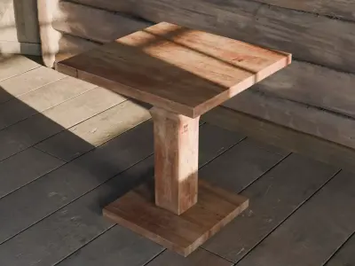 Rustic Square Side Table - Country Wooden Furniture 3D model