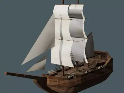 Old Boat Low-poly 3D model 4