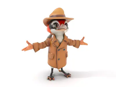 Detective Bird Character Model  Rigged and Animated D Model Low-poly 3D model