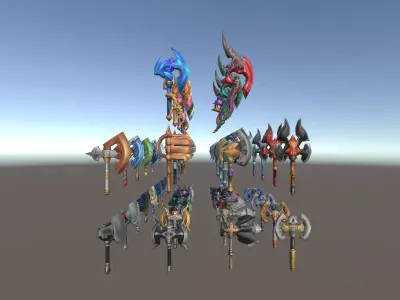 Cartoon Fantasy Weapons Axes Low-poly 3D model