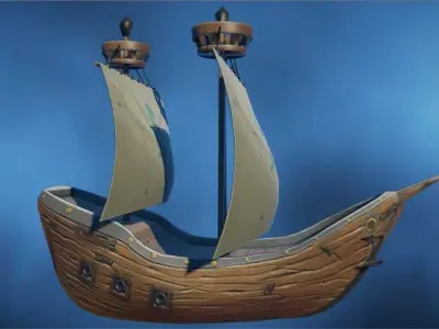 Pirate Ship Hand-Painted Low-poly 3D model