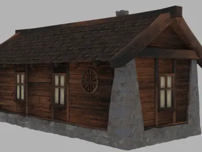 cabin wooden house with roof Low-poly 3D model