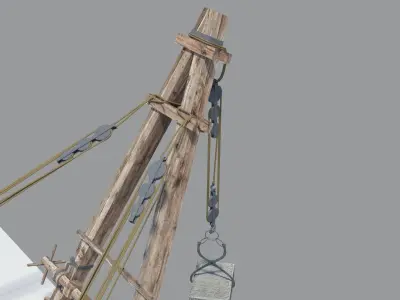 Ancient roman construction crane Pentaspastos - simple Low-poly 3D model