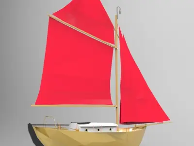 Flagship wooden sailboat with sails 3D model