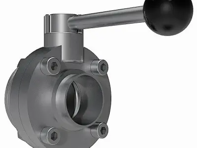 Manual Butterfly Valves - DIN11851 Male x Welding End - 3D model