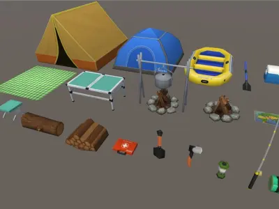 Cartoon Camping Props Low-poly 3D model