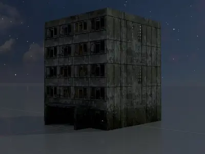 Old military barrack version 1 ruin 6 Low-poly 3D model