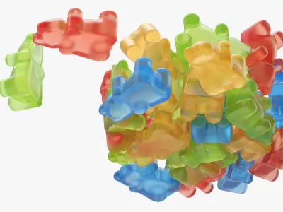 Assorted Bear Gumdrops in Bowl Set Multicolor 3D model