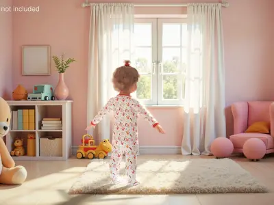 Baby Girl Wearing Full Bodysuit A-Pose Fur 3D model