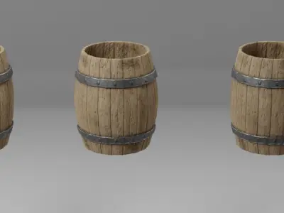 Medieval Wooden Barrel with LODs and 3 color variations Low-poly 3D model
