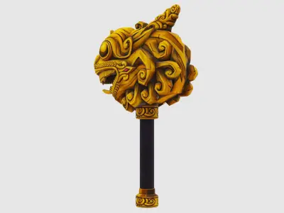 Sledgehammer Golden Dragon Head Hammer Lowpoly Gavel Low-poly 3D model