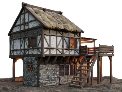 Medieval Old House 15 PBR 4K GameReady Low-poly 3D model