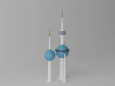 Cartoon Kuwait Towers Landmark 3D model