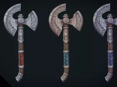 Stylized Fantasy Axe - Game Ready Hand Painted Weapon Low-poly 3D model