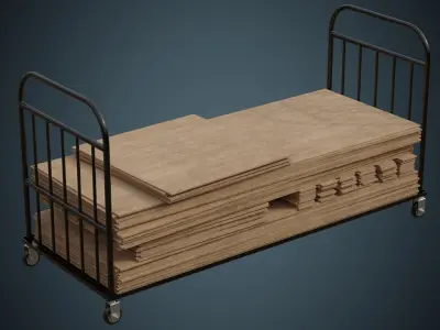 Transport Trolley And Wooden Sheets 1A Low-poly 3D model