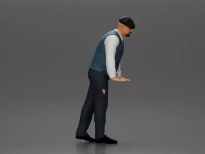 Man wearing flat cap blue vest tie standing with confidence 3D print model