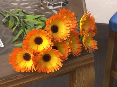 Calendula Flower Bouquet Yellow Fur 3D model