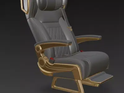 Luxury VIP Aircraft Seat Gray Leather Gold 3D Model 3D model