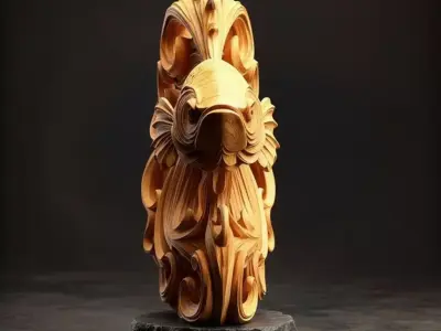 Golden Wood Carved Koi Fish Sculpture Ornate AsianInspired Art Low-poly 3D model