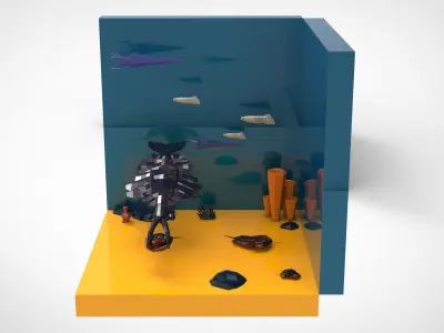 Low Poly Cambric period set Low-poly 3D model