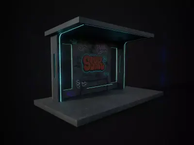 Cyberpunk Bus Stop Shelter Low-poly 3D model