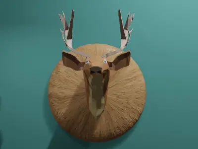 Deer Low Poly head on wall Low-poly 3D model