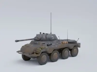 Sdkfz 234-2 Puma German WW2 armored car Low Poly PBR model Low-poly 3D model