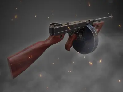 1921 Thompson submachine gun Low-poly 3D model