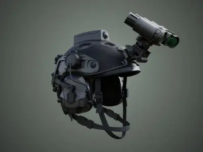 Military Combat helmet with headset and goggles Low-poly 3D model