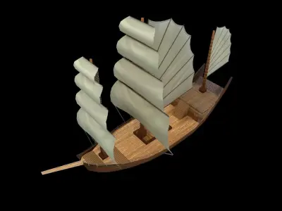 Sailing Ship - watercraft - pirate of caribbean - fluyt Low-poly 3D model