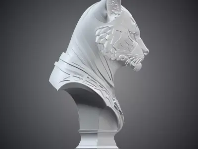 Cybernetic Tiger Warrior Bust Mecha Feline Statue PM-268 3D print model