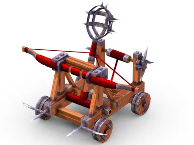 Handpaint Cartoon Medieval Catapult Siege Weapon Low-poly 3D model