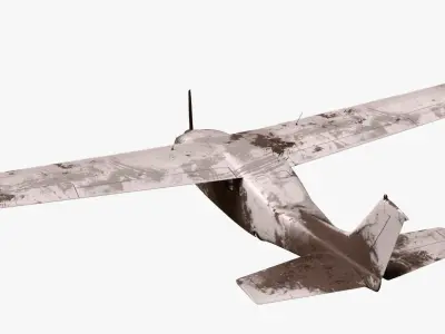 White realistic destroyed propeller plane Low-poly 3D model