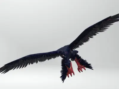 Microraptor bird in flight Low-poly 3D model