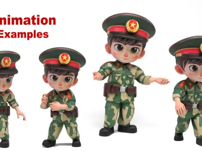 Chinese soldier cartoon Low-poly 3D model