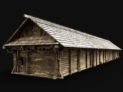 SLAVIC LONG HOUSE HUT FARM SHED BARN COTTAGE MEDIEVAL WOODEN AAA Low-poly 3D model
