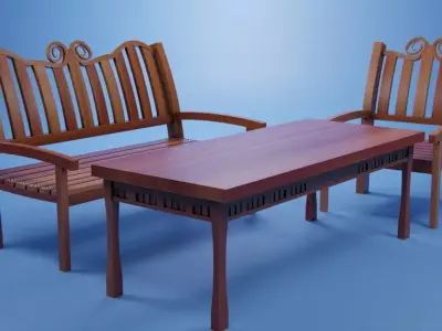 Set Wooden Furniture 9 3D model