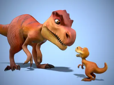 Dino family Low-poly 3D model