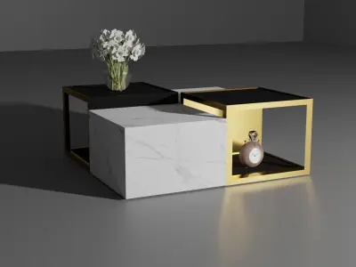 table coffee with clock and flowers Free low-poly 3D model