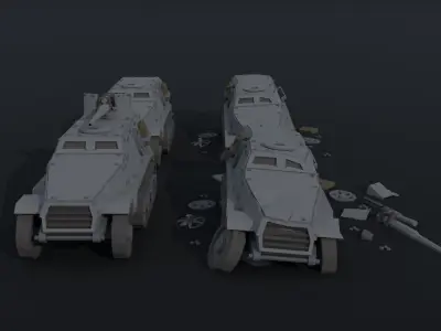 Cartoon Dieselpunk armored cars  Polygonal Style Free low-poly 3D model