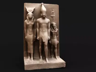 Egyptian King Menkaure With Hathor and Theban God 3D model