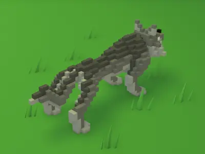 Voxel cartoon wolf game ready Low-poly 3D model