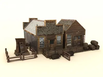 Low Poly Wild West Buildings Low-poly 3D model