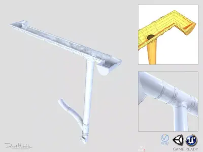 White Plastic Gutter System PBR Low-poly 3D model