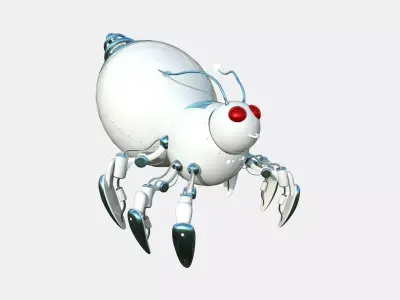 Cute Robot E06 White Blue - SciFi Character Design Low-poly 3D model
