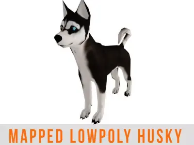 Husky Dog Wolf Low Poly with Mapped Game Ready Low-poly 3D model