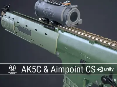 PBR Swedish Ak5C and Aimpoint CS Low-poly 3D model