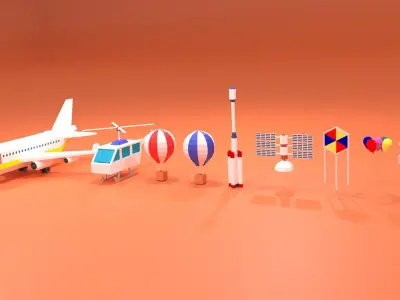 Cartoon Flying Vehicles and Props Pack Low-poly 3D model