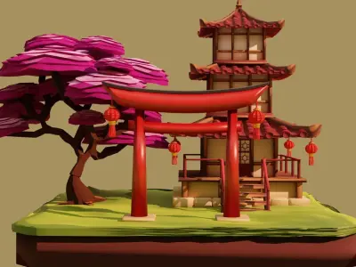 Pagoda Japanese Temple Low-poly 3D model
