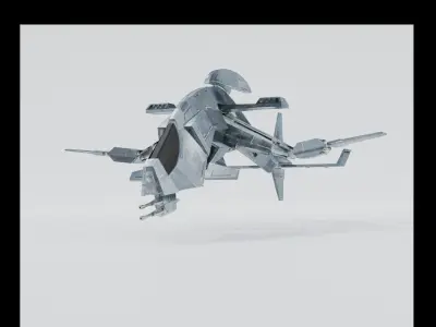3D LowPoly SpaceShip metal flying in air Low-poly 3D model